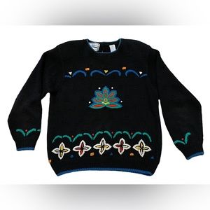 Vintage Northern Isles Sweater PS Petite Small Hand Knitted Black‎ Women’s